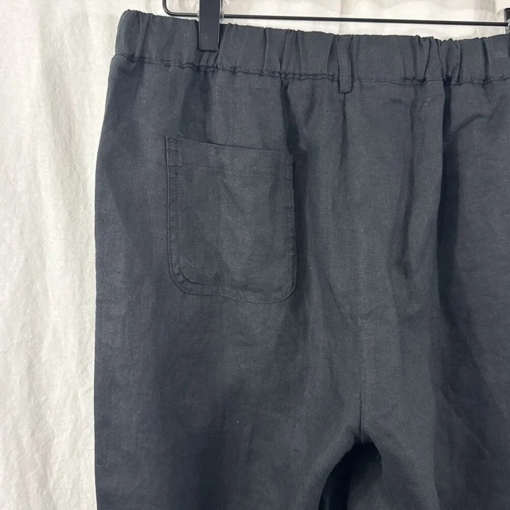 Quince Black 100% Linen Ankle Wide Leg Pants Women’s Sz S Quiet Luxury